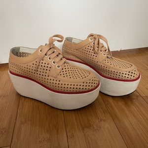 Jil Sander Navy Designer Leather Beige White Platform Perforated Oxford Shoes